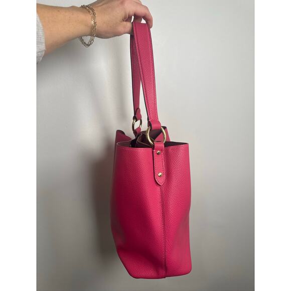 Coach Small Town Bucket Bag in Polished Pebble Leather, Hot Pink - Picture 4 of 13